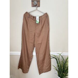 NWT Lands' End Womens Size 12 Wide-Leg Pleated Trousers Dress Pants Brown Tencel